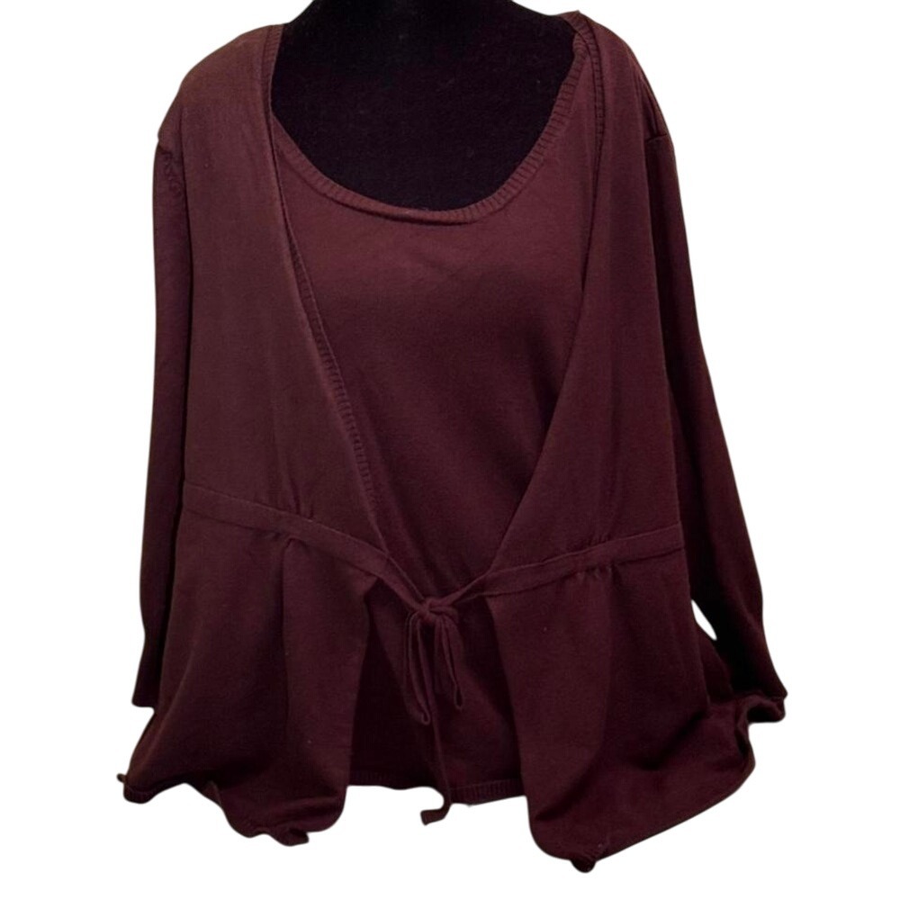 Elementz Women's Sweater 1X – Brown Tie Waist Peplum Long Sleeve
